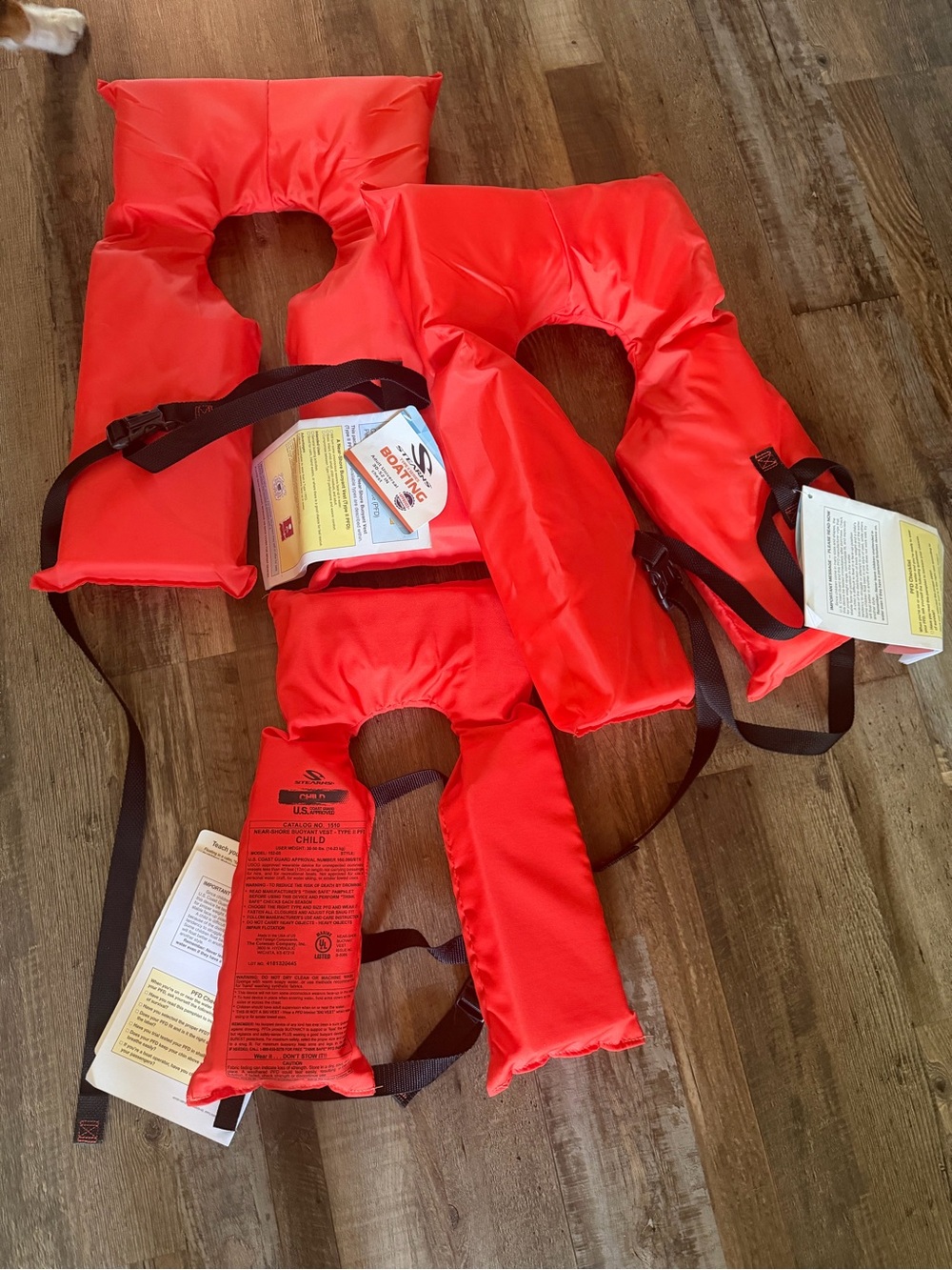 2 Adult and 1 Child Orange Life Jacket Vest with Safety Straps New
